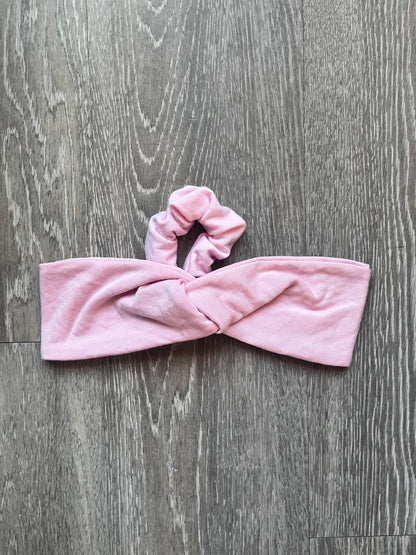 Soft Blush Pink Twist Laze Headband - Built-in Hair tie for Comfort, Motion and Style