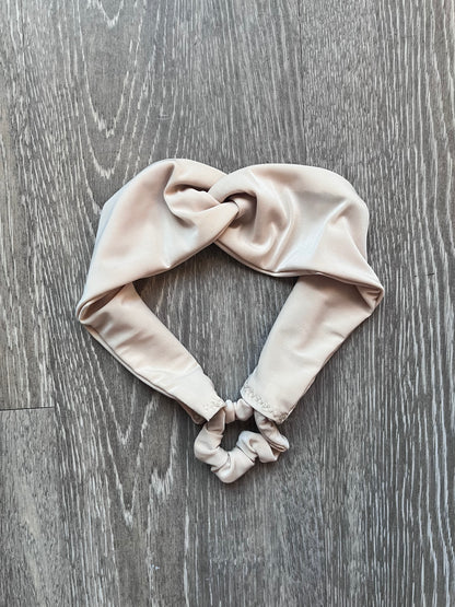 Beige Laze Headband - Built-In Hair Tie for Comfort, Motion and Style