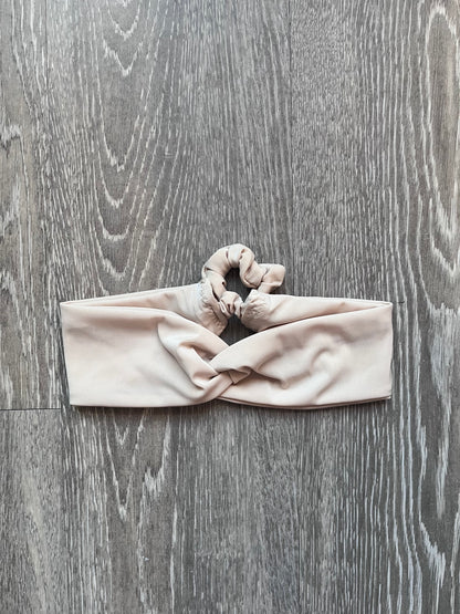 Beige Laze Headband - Built-In Hair Tie for Comfort, Motion and Style